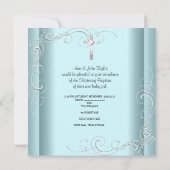 Invitation Bébé Garçon Fille Bleu Baptême Croix Baptême Blanc (Dos)