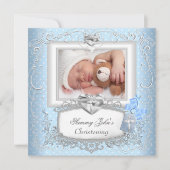 Invitation Bébé Garçon Fille Bleu Baptême Croix Baptême Blanc (Devant)