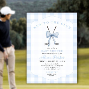 Invitation Bébé garçon golf nouveau au club shower bleu vichy