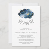 Invitation Bébé Garçon Lune et Étoiles Sip and See (Devant)