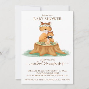 Invitation Bébé Garçon Maman Renard Aquarelle Shower