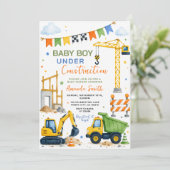 Invitation Bébé Garçon Mignon Sous Chantier de Construction B (Debout devant)
