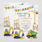 Invitation Bébé Garçon Mignon Sous Chantier de Construction B (Devant / Derrière)