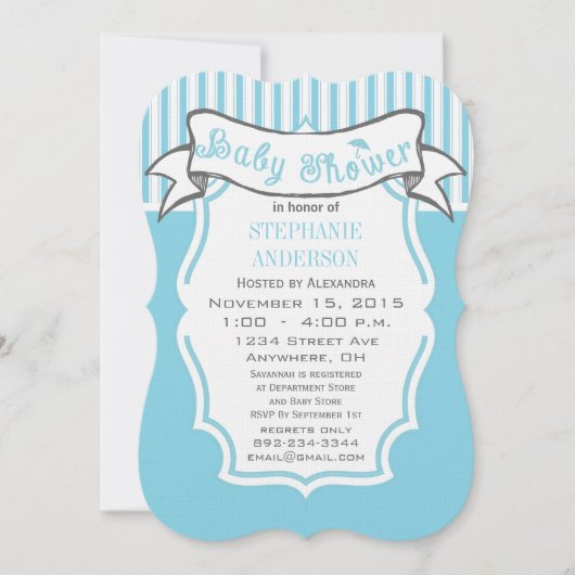 Invitation Bébé garçon moderne motif rayure mignon Douche (Devant)