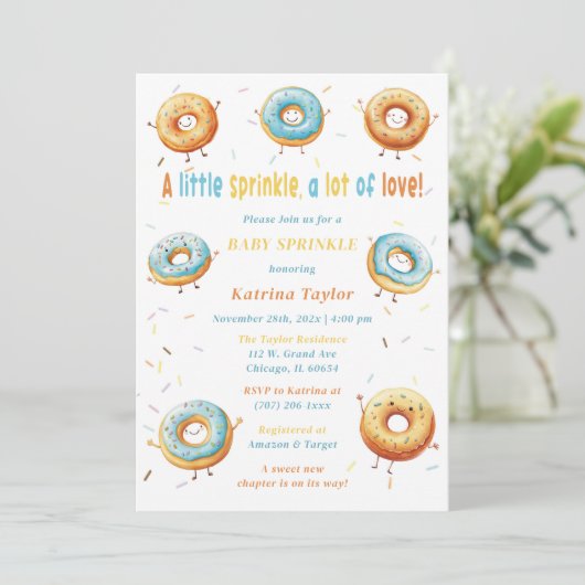 Invitation Bébé garçon pâtisserie Donuts modifiables (Debout devant)