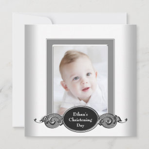 Invitation Bébé garçon photo noir blanc baptême