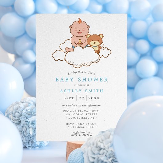 Invitation Bébé garçon sur un nuage Baby Shower adorable