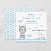 Invitation Bébé Garçon Zèbre Cœurs Bleus Mignon (Devant / Derrière)