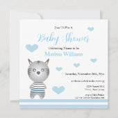 Invitation Bébé Garçon Zèbre Cœurs Bleus Mignon (Devant)