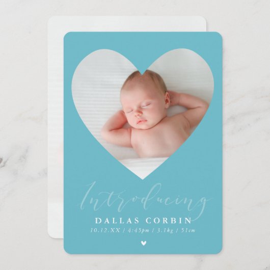 Invitation BÉBÉ GARY introduction photo mignonne cadre coeur  (Devant / Derrière)