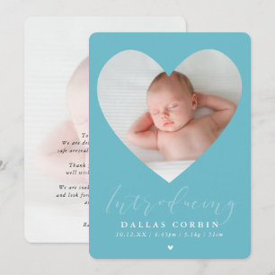 Invitation BÉBÉ GARY introduction photo mignonne cadre coeur 