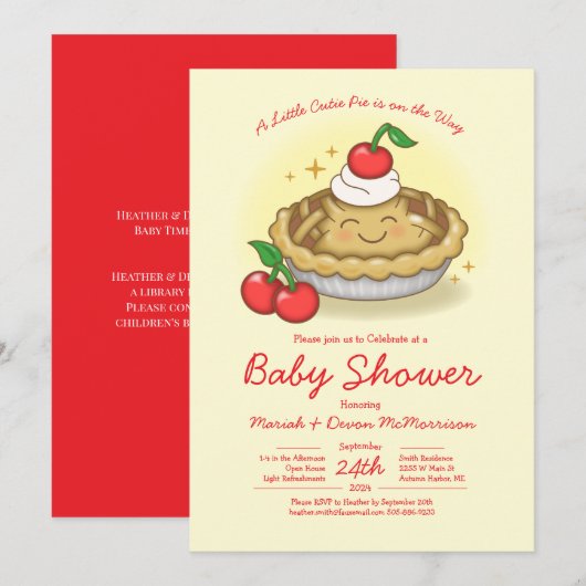 Invitation Bébé gâteau Baby Shower Cerise (Devant / Derrière)