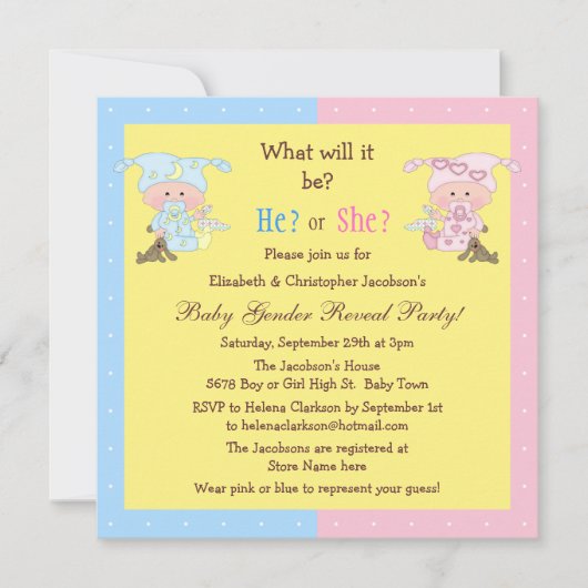 Invitation Bébé Genre Révéler Bébés et lapins mignons (Devant)