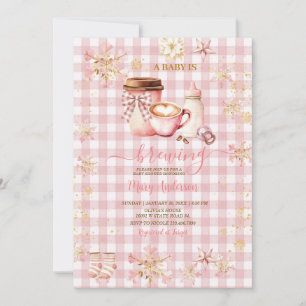 Invitation Bébé Gingham Rose Prépare un Bébé Hiver Baby Showe