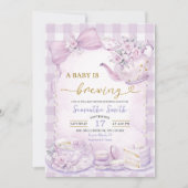 Invitation Bébé Gingham Violet prépare une Baby Shower (Devant)