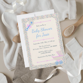 Invitation Bébé Grace bleu et Baby shower rose
