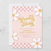 Invitation Bébé Groovy Rétro à pois rose Daisy (Devant)