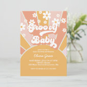 Invitation Bébé Groovy Rétro Soleil Fête de Naissance Daisy (Debout devant)