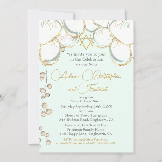 Invitation Bébé Hébreu Triplet jumeau Cérémonie de désignatio (Devant)