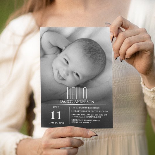 Invitation Bébé Hello Photo Moderne | Fête Sip And See