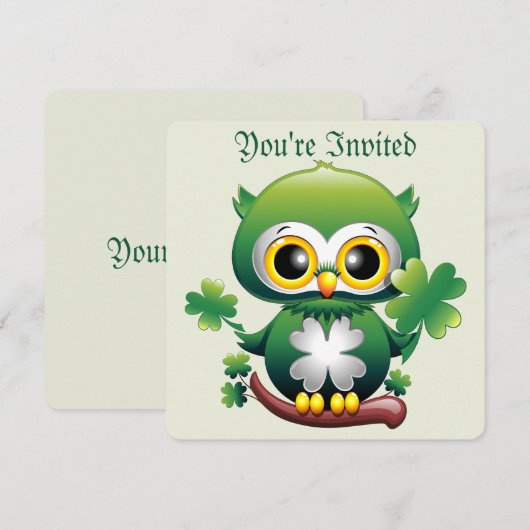 Invitation Bébé Hibou Mignon St Patrick Dessin Animé (Devant / Derrière)