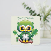 Invitation Bébé Hibou Mignon St Patrick Dessin Animé (Debout devant)
