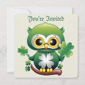 Invitation Bébé Hibou Mignon St Patrick Dessin Animé (Devant)