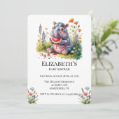 Invitation Bébé Hippopotame Mignon Baby Shower Pastèque (Debout devant)