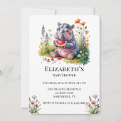 Invitation Bébé Hippopotame Mignon Baby Shower Pastèque (Devant)