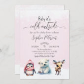 Invitation Bébé hiver Bébé fille Douche (Devant / Derrière)