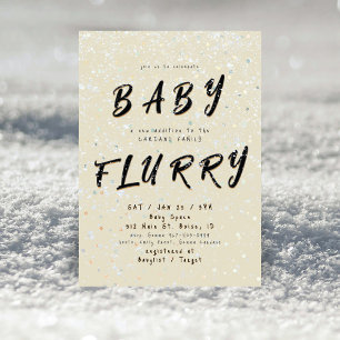 Invitation Bébé Hiver Poudré Flocons de Neige Crème
