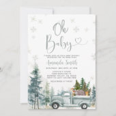 Invitation Bébé hiver Rustique Camion Baby shower de flocons  (Devant)