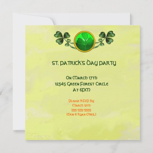 INVITATION BÉBÉ HUGING RABBIT IRLANDAIS ST. FÊTE DE LA JOURNÉ (Dos)