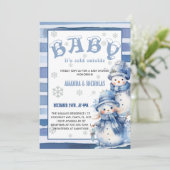 Invitation Bébé Il fait froid à l'extérieur Baby shower bleu (Debout devant)