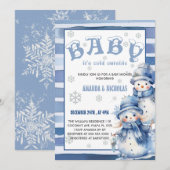 Invitation Bébé Il fait froid à l'extérieur Baby shower bleu (Devant / Derrière)