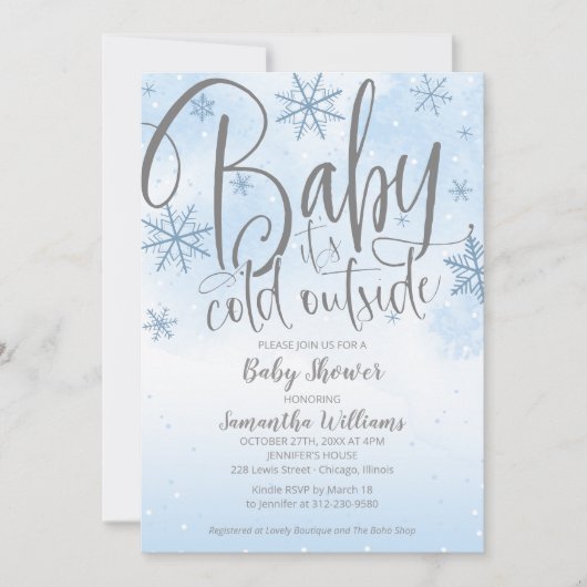 Invitation Bébé Il fait froid à l'extérieur Baby shower garço (Devant)