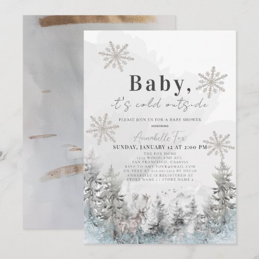 Invitation Bébé Il fait froid à l'extérieur du Baby shower de (Devant / Derrière)