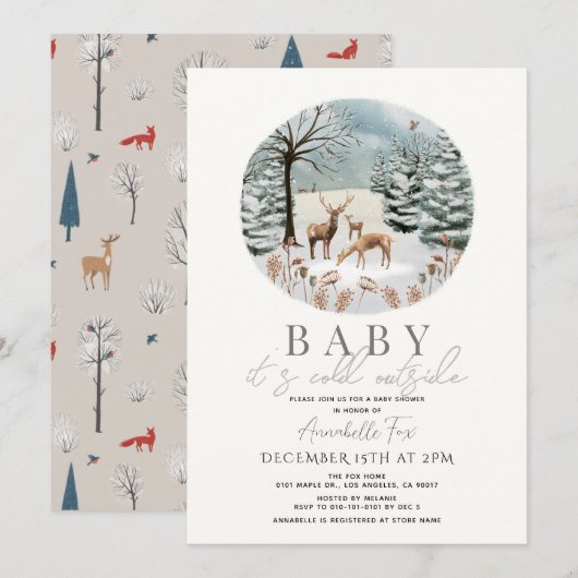 Invitation Bébé Il fait froid à l'extérieur du Baby shower de (Devant / Derrière)