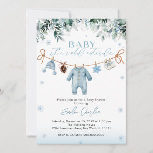 Invitation Bébé il fait froid à l'extérieur Vêtements bleus