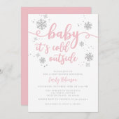 Invitation Bébé Il fait froid | Baby shower rose Fille de Feu (Devant / Derrière)