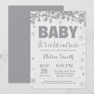 Invitation Bébé il fait froid dehors Baby Shower Argent et Gr