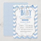 Invitation Bébé Il fait froid dehors Baby shower bleu Invitat (Devant / Derrière)