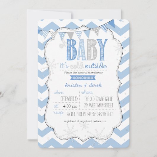 Invitation Bébé Il fait froid dehors Baby shower bleu Invitat (Devant)