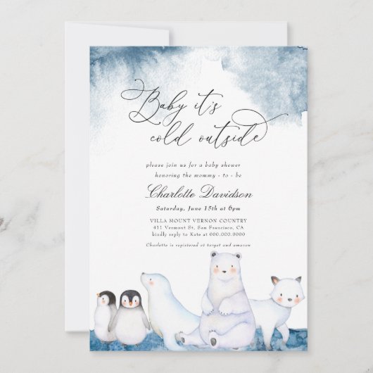 Invitation Bébé Il fait froid dehors Baby shower d'animaux d' (Devant)