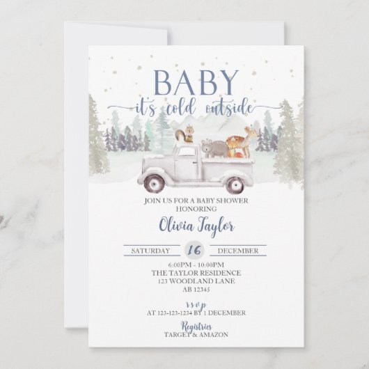 Invitation Bébé Il fait froid dehors, Baby shower d'animaux d (Devant)
