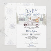 Invitation Bébé Il fait froid dehors, Baby shower d'animaux d (Devant / Derrière)