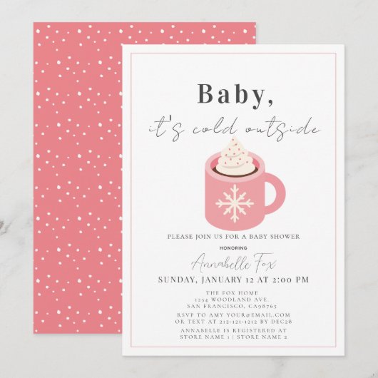 Invitation Bébé Il fait froid dehors Baby shower de cacao ros (Devant / Derrière)