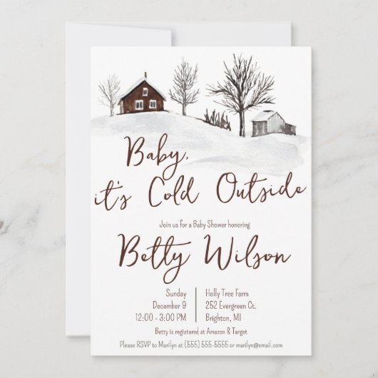 Invitation Bébé il fait froid dehors, Baby shower de ferme d' (Devant)