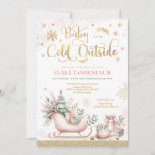 Invitation Bébé Il fait froid dehors Baby shower de Noël rose (Devant)