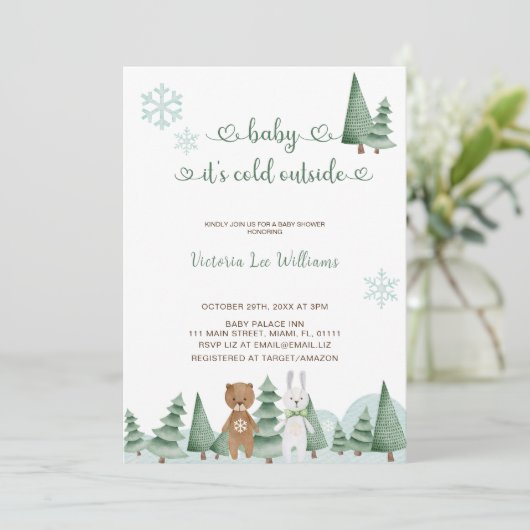 Invitation Bébé Il fait froid dehors Baby shower d'hiver mign (Debout devant)